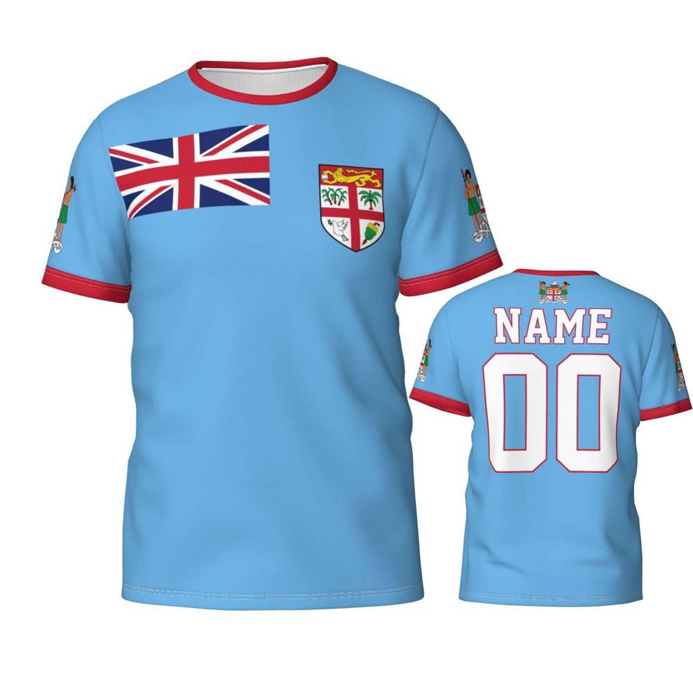 Custom Name Number Fiji Flag Emblem Men's Patriotic T Shirt 3D Tops Sport Soccer Shirts