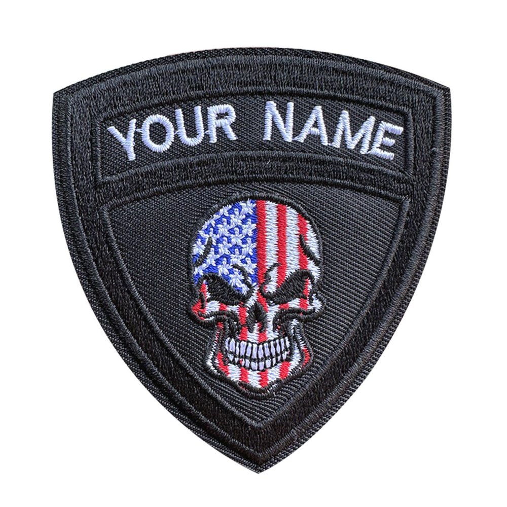 Custom Name Patches, Skull Patches American Flag Name Patches, Embroidered Tactical Military Morale Patch Hook and Loop for Backpacks,Tactical Vest