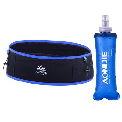 AWKSPORTS Running Hydration Belt with 250ml Soft Flask for Women and Men, Moisture Wicking Storage Belt for Trailing Running Climbing Jogging Cycling Workout (Black Blue,M/L)