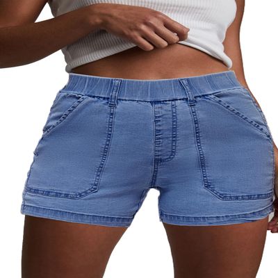HVEPUO Women Elastic High Waisted Butt Lifter Denim Shorts with Pockets Summer Cotton Boyfriend Y2K Stretch Baggy Jean Shorts for Women Blue L