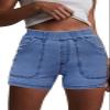 HVEPUO Women Elastic High Waisted Butt Lifter Denim Shorts with Pockets Summer Cotton Boyfriend Y2K Stretch Baggy Jean Shorts for Women Blue L view 1