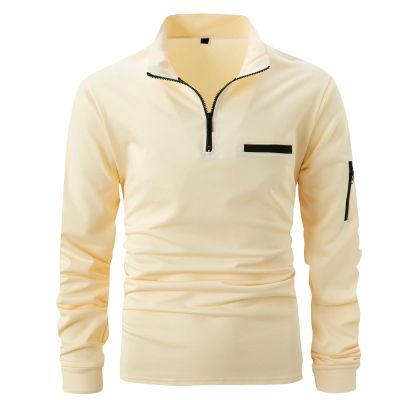on Big and Tall Shirts for Men Long Sleeve Polo Slim Fit Quarter Zip Henley T Shirt Causal Solid Pullover Sweatshirt Mens Shirts Big and Tall Beige M