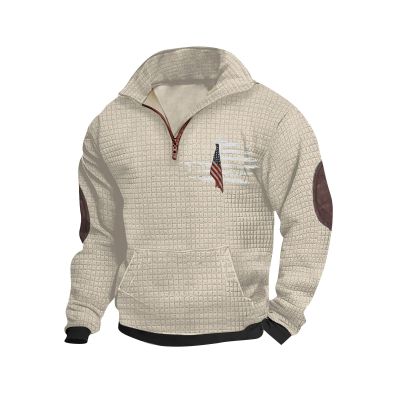 amazon deals today Big and Tall Tshirts Shirts for Men Graphic Quarter Zip Waffle Sweatshirt No Hood Fashion Long Sleeve Pullover 3x shirts for men Beige M