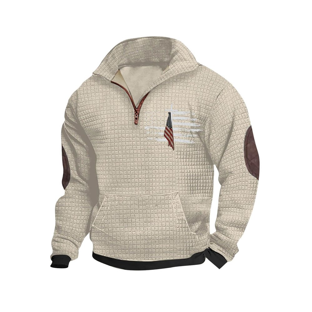 amazon deals today Big and Tall Tshirts Shirts for Men Graphic Quarter Zip Waffle Sweatshirt No Hood Fashion Long Sleeve Pullover 3x shirts for men Beige M