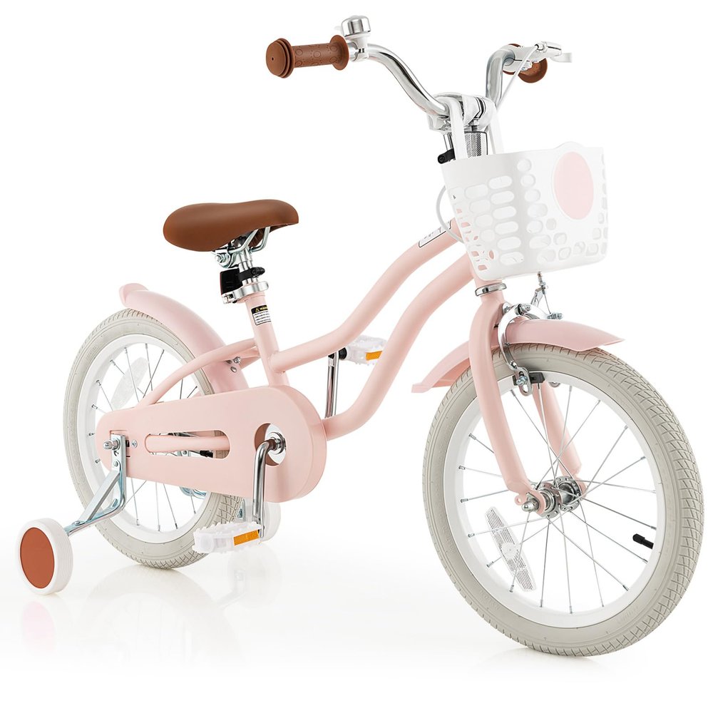 GYMAX Kids Bike for Boys & Girls Aged 3-8 Years, 14/16/18 Inches Children Bicycle w/Training Wheels, Dual Brakes, Adjustable Seat & Handlebar, Toddler Balance Bike