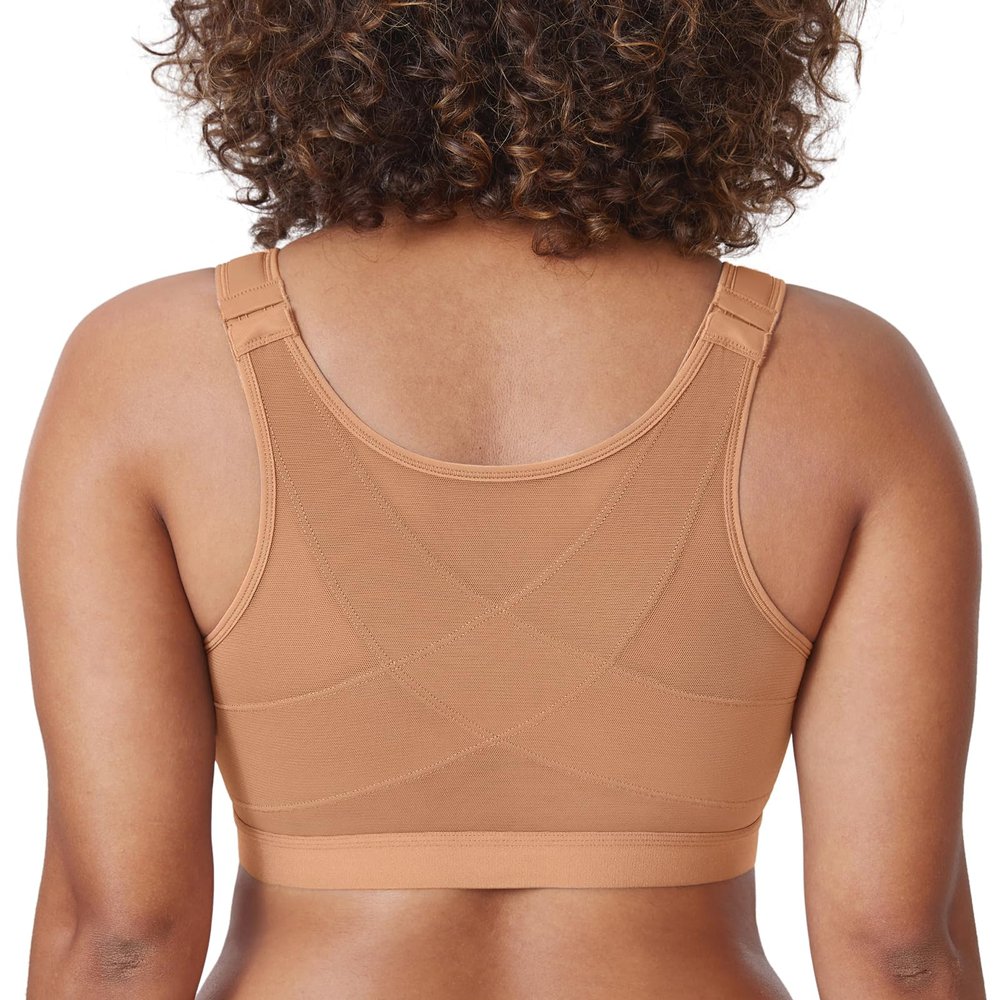 DELIMIRA Women's Front Closure Posture Wireless Back Support Full Coverage Bra Barely Buff 36B