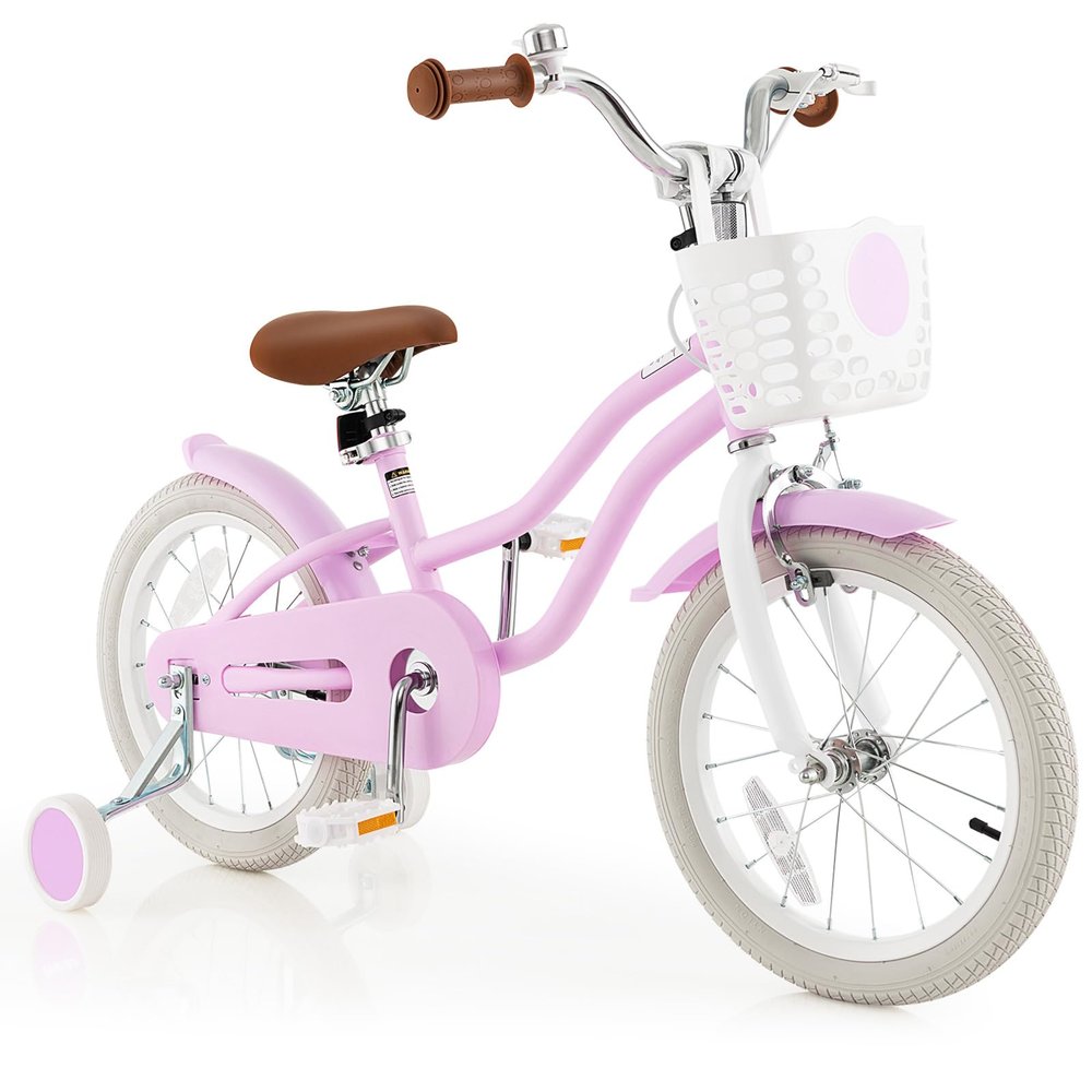 GYMAX Kids Bike for Boys & Girls Aged 3-8 Years, 14/16/18 Inches Children Bicycle w/Training Wheels, Dual Brakes, Adjustable Seat & Handlebar, Toddler Balance Bike