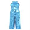 YOOJIA Kids Girls Halter Shiny Sequins Jazz Latin Dance Jumpsuit Sleeveless High Waist Pageant Romper Long Pants Sky Blue 14 Years view 4