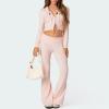 FOMOYUU Women Ribbed Knit 2 Piece Outfits Long Sleeve Zip Up Crop Jacket + High Waist Flare Skinny Pants Loungewear Sets (Light Pink C, XL) view 2