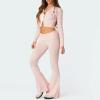 FOMOYUU Women Ribbed Knit 2 Piece Outfits Long Sleeve Zip Up Crop Jacket + High Waist Flare Skinny Pants Loungewear Sets (Light Pink C, XL) view 3