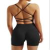 RXRXCOCO Seamless Workout Sets for Women 2 Piece Strappy Sports Bras Scrunch Butt Booty Shorts Matching Yoga Outfits Black Large view 1
