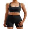 RXRXCOCO Seamless Workout Sets for Women 2 Piece Strappy Sports Bras Scrunch Butt Booty Shorts Matching Yoga Outfits Black Large view 2