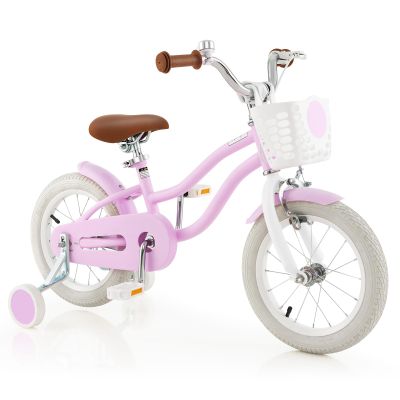 GYMAX Kids Bike for Boys & Girls Aged 3-8 Years, 14/16/18 Inches Children Bicycle w/Training Wheels, Dual Brakes, Adjustable Seat & Handlebar, Toddler Balance Bike