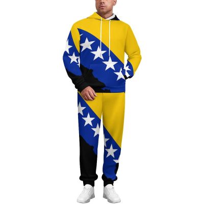 Bosnian Map Flag 2 Piece Sweatsuits for Men Women Pullover Hoodie Sweatshirt Tracksuit with Jogger Sweatpants 3XL