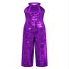 YOOJIA Kids Girls Halter Shiny Sequins Jazz Latin Dance Jumpsuit Sleeveless High Waist Pageant Romper Long Pants Purple 8 Years view 4