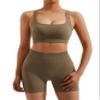RXRXCOCO Seamless Workout Sets for Women 2 Piece Strappy Sports Bras Scrunch Butt Booty Shorts Matching Yoga Outfits Coffee Small view 2