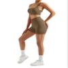 RXRXCOCO Seamless Workout Sets for Women 2 Piece Strappy Sports Bras Scrunch Butt Booty Shorts Matching Yoga Outfits Coffee Small view 3