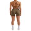 RXRXCOCO Seamless Workout Sets for Women 2 Piece Strappy Sports Bras Scrunch Butt Booty Shorts Matching Yoga Outfits Coffee Small view 4