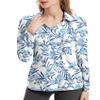 FKEEP Women's Tennis Golf Shirt Long Sleeved Top Sport Activewear V-Neck Workout Athletic (Blue Flowers, XL) view 1