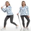 FKEEP Women's Tennis Golf Shirt Long Sleeved Top Sport Activewear V-Neck Workout Athletic (Blue Flowers, XL) view 2