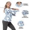 FKEEP Women's Tennis Golf Shirt Long Sleeved Top Sport Activewear V-Neck Workout Athletic (Blue Flowers, XL) view 4