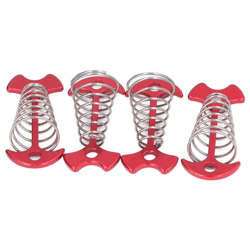 MISNODE 4pcs Fish Shape Tent Nails Aluminium Alloy Tent Pegs Ground Nail Stakes Extended Plank Floor Canopy Stakes with Spring Garden Stakes for Camping Tents Canopy(Red)
