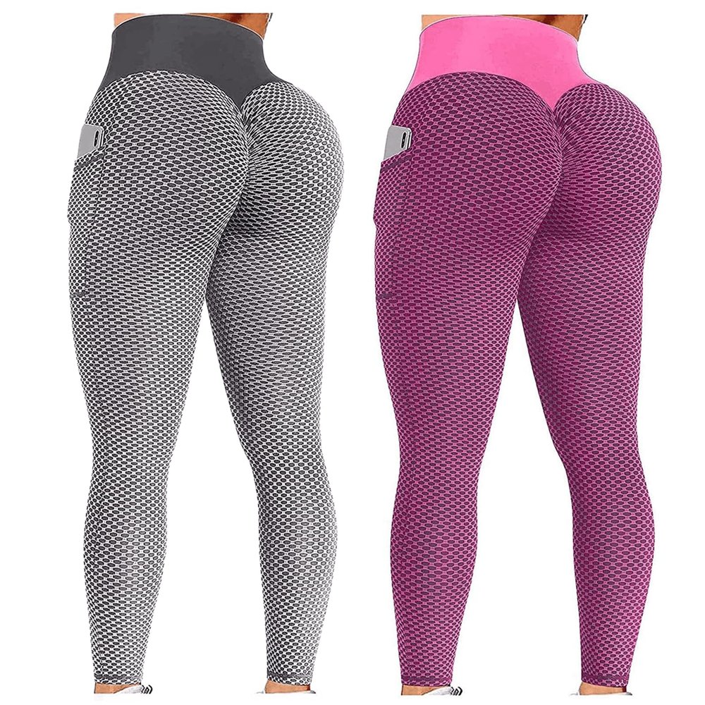 2PCS Womens Leggings Plus Size 2X Women Scrunch Butt Lifting Leggings Seamless High Waisted Workout Yoga Pants Tummy Control Booty Gym Compression Tights Pink