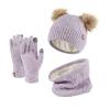 3 Piece Set Knit Hat, Scarf, and Gloves Set for Children - Winter Warmth with Plush Pom-Poms (Color : Purple) view 2