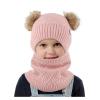 3 Piece Set Knit Hat, Scarf, and Gloves Set for Children - Winter Warmth with Plush Pom-Poms (Color : Purple) view 3