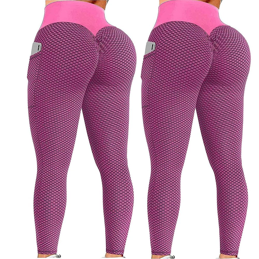 2PCS Yoga Pants Tall Women Workout Leggings for Women Seamless Scrunch Tights Tummy Control Gym Fitness Girl Sport Active Yoga Pants Pink