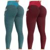 2PCS Workout Leggings for Women Plus Size 2X Butt Lifting Workout Leggings for Women Scrunch Butt Gym Seamless Booty Tight High Waist Tummy Control Gym Yoga Pants Red view 1