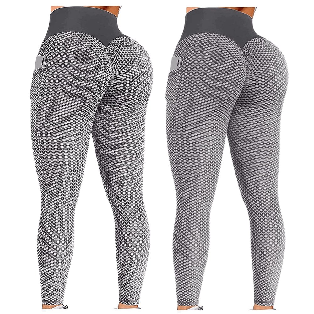 2PCS Womens Leggings Tummy Control Plus Size Leggings for Women Butt Lift High Waisted Tummy Control No See-Through Yoga Pants Workout Running Gym Scrunch Compression Booty Tights Grey