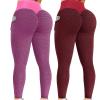2PCS Butt Lifting Leggings for Women Plus Size Women Scrunch Butt Lifting Seamless Leggings Booty High Waisted Workout Yoga Pants Tummy Control Gym Compression Tights Red view 1