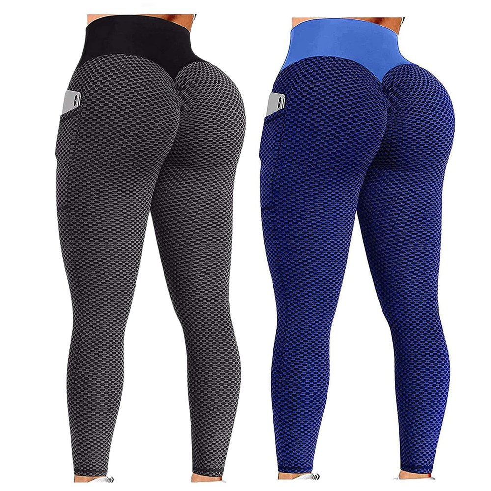 2PCS High Waisted Leggings for Women Tummy Control Plus Size Butt Lifting Workout Leggings for Women Scrunch Butt Gym Fitness Seamless Booty Tight Tummy Control Sport Active Yoga Pants Blue