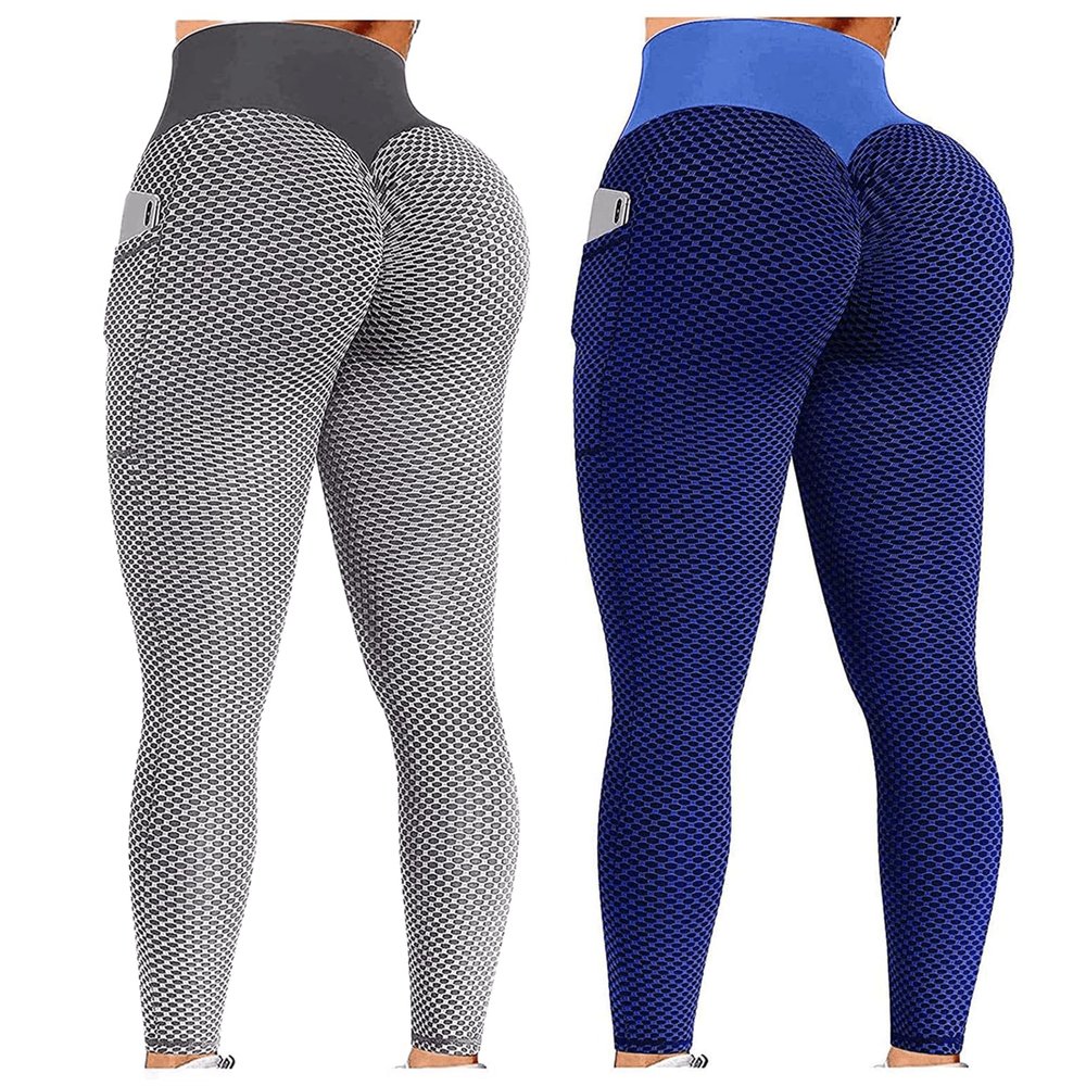 2PCS Leggings for Women Tummy Control Plus Size Leggings for Women Butt Lift High Waisted Tummy Control No See-Through Yoga Pants Workout Running Leggings Scrunch Butt Seamless Gym Booty Tights Blue