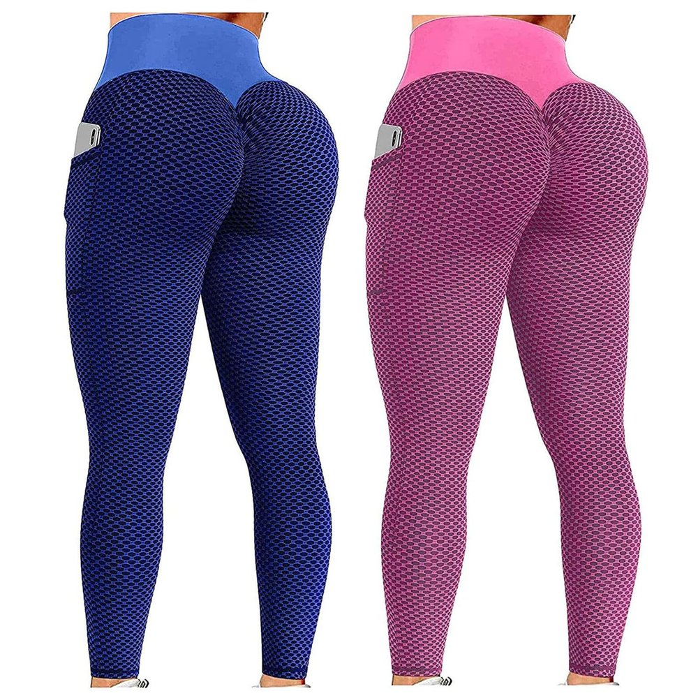 2PCS Leggings for Women Plus Size Tummy Control Butt Lifting Workout Leggings for Women Scrunch Butt Gym Fitness Seamless Booty Tight Tummy Control Sport Active Yoga Pants Pink