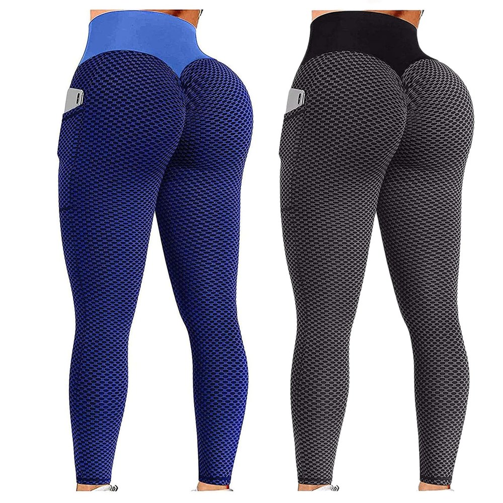 2PCS Yoga Pants Plus Size for Women Petite Leggings for Women Butt Lift High Waisted Tummy Control No See-Through Yoga Pants Workout Running Leggings Scrunch Butt Seamless Gym Booty Tights Black