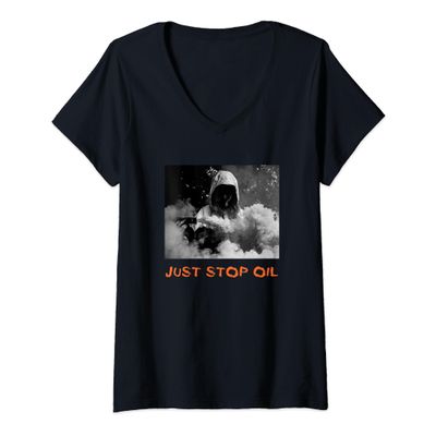 Womens London Souvenir Just Stop Oil United Kingdom Underground V-Neck T-Shirt