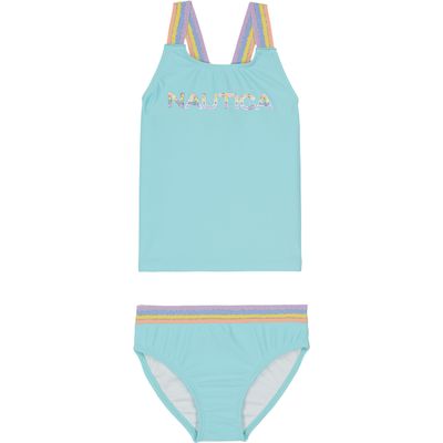 Nautica Girls' Two-Piece Bikini Swimsuit Set, UPF 50+ Sun Protection, Quick-Dry Bathing Suit, Tangerine Turquoise, 5