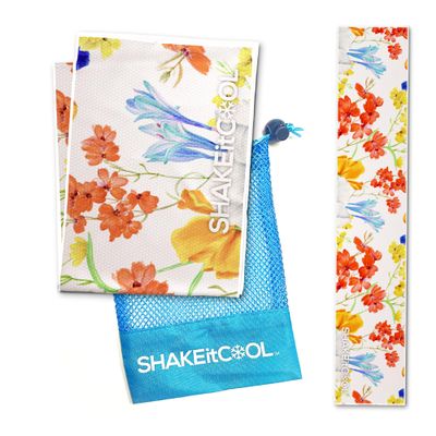 SHAKEitCOOL Original Cooling Towel Be Cool in Style - Heat Relief, Soft, Lightweight, Sun Protection, Easy Clean - Perfect for Biking, Running, Yoga, Gym, Gardening - Flower