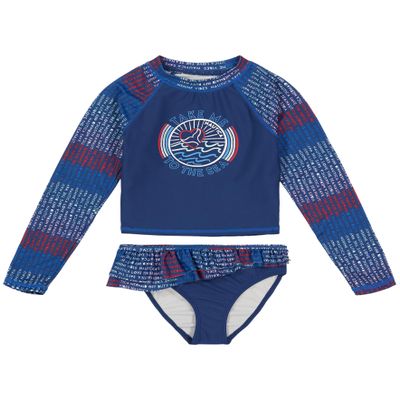 Nautica Girls' Two-Piece Rashguard Swimsuit Set, UPF 50+ Sun Protection, Quick-Dry Bathing Suit, Twilight Blue Sea, 7