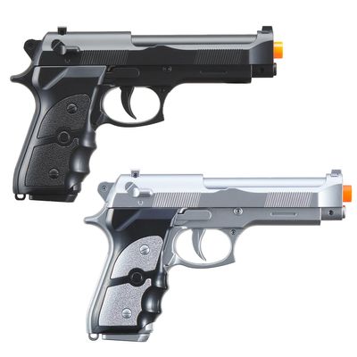 Goldenball Spring-Powered Bereta M9 Airsoft Pistol Two Pack (Silver & Black) - Shooting at 180 FPS