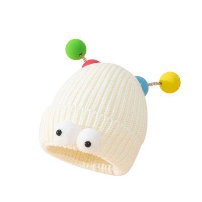 Beanie Slouchy Hat Big Eyes Little Monster Cute and Funny Cable Knitted Chunky Skull Caps Winter Warm Beanie Hat White