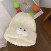 Beanie Slouchy Hat Big Eyes Little Monster Cute and Funny Cable Knitted Chunky Skull Caps Winter Warm Beanie Hat White view 3