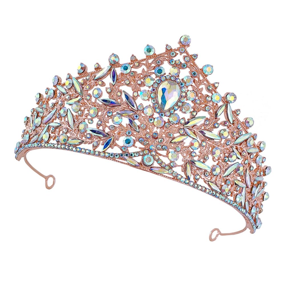 DOITOOL Wedding Bridal Headband Crown Rhinestones Elegant Rose Gold Hair Jewelry for Bride for Weddings Proms and Formal Events