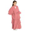 ABEWIP Muslim Chiffon Abaya for Kids Girls Open Front Cardigan Modest Dress with Hijab Middle East Arabian Robe Pink 9-10 Years view 1