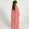 ABEWIP Muslim Chiffon Abaya for Kids Girls Open Front Cardigan Modest Dress with Hijab Middle East Arabian Robe Pink 9-10 Years view 4