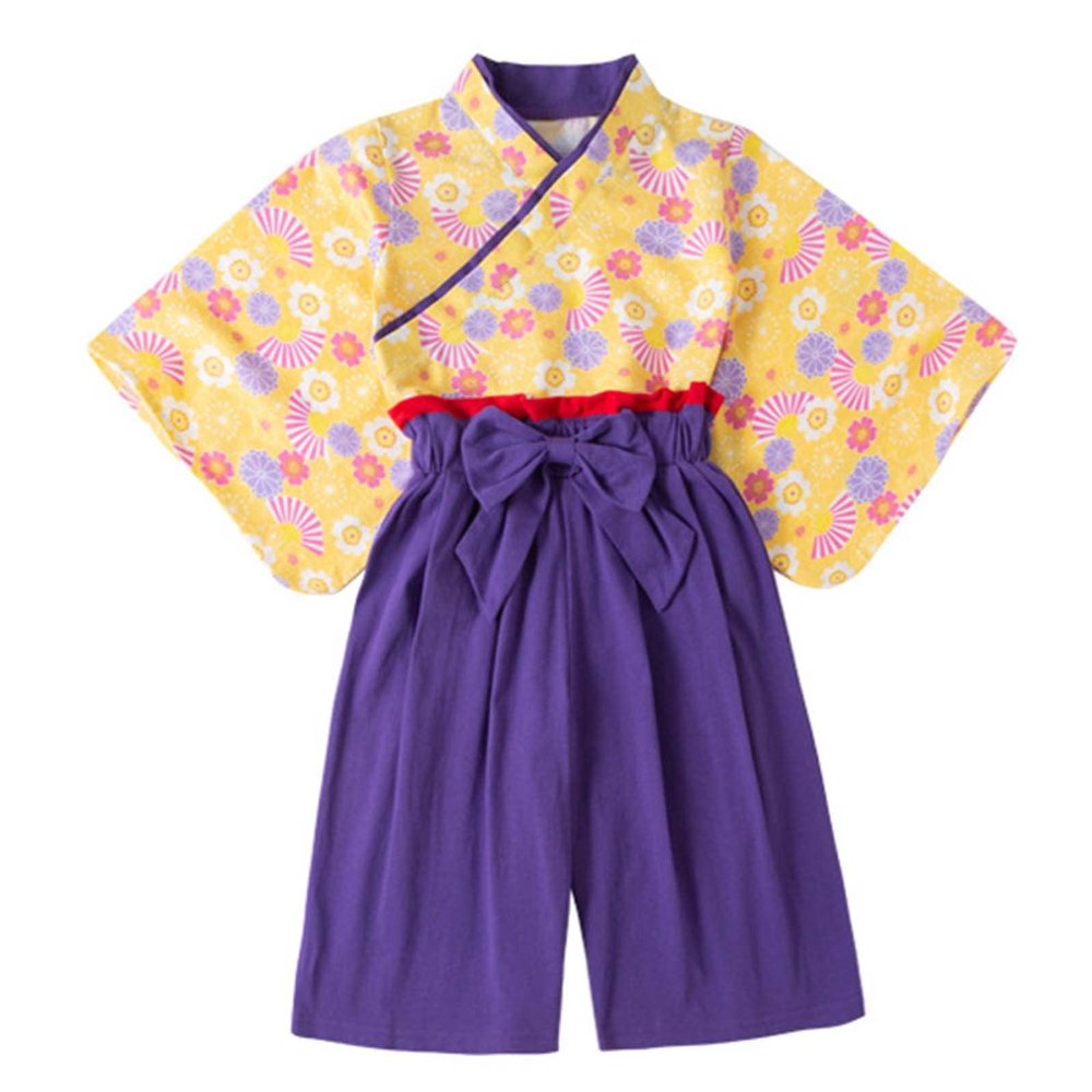 Kimono Robes and Pants Sets for Boy Girls Japanese Kimono for Kids Toddler Girls Spring Summer (Purple, 2-3 Years)