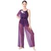Lyrical Dance Costumes for Women Modern Contemporary Dancewear One-piece Jumpsuit Unitard Sequin Power Mesh Tulle Wide Leg Pants Bottom Leotards Maxi Overdress Jazz Dance Solo Costume Purple XS view 1