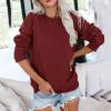 Sweatshirts for Women Casual Pullover Drop Shoulder Tops Trendy Oversized Long Sleeve Shirts Tunic Blouse w Pocket Wine view 2